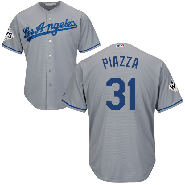 Dodgers #31 Mike Piazza Grey Cool Base World Series Bound Stitched Youth MLB Jersey - Click Image to Close